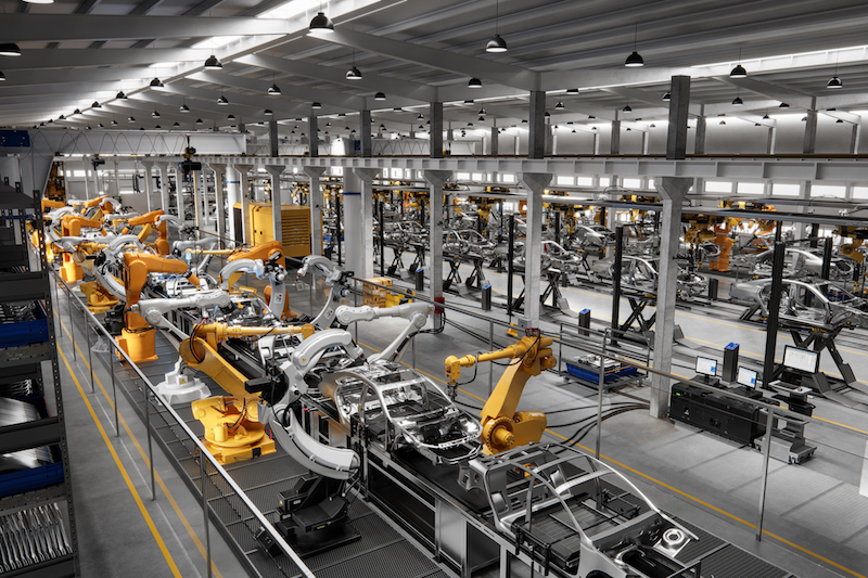robotic arms in assembly line