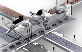 graphic of robot on assembly line