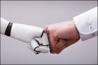 Robot fist pumping human