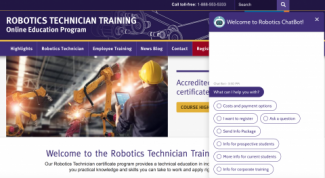 robotics webpage with chatbot on the right 